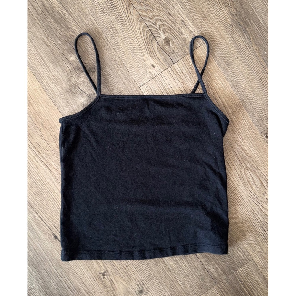 Wild Fable Black Cami Tank Top Small Spaghetti Strap Square Neck Cropped Cotton